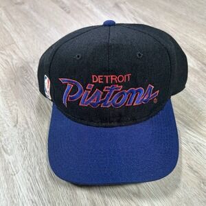 VTG Sports Specialties Detroit Pistons Script Snapback Hat NBA Black Wool Cap